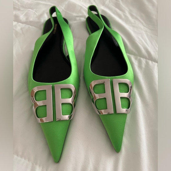 Balenciaga Green BB Slingback Flats - Picture 1 of 8